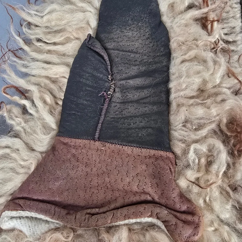 Vintage Shaggy Long Hair Sheepskin Leather Winter/Trapper Mittens Brown Tan Fur